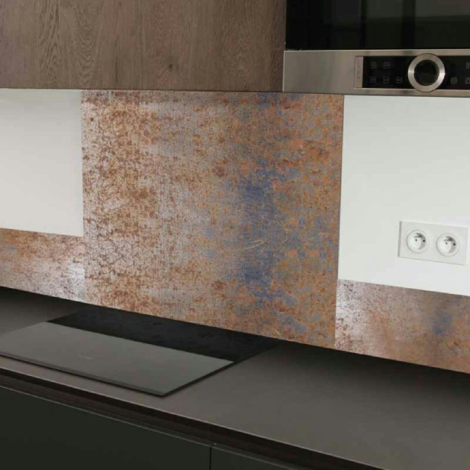 FULL METAL - Crédence cuisine Fond de hotte ALU L60xH70cm Marron Rouille Indus