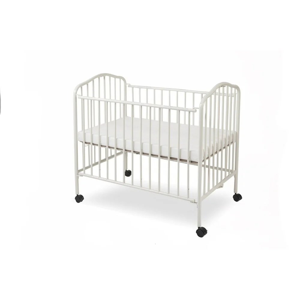Industrial Grid Metal Crib with Folding Mechanism and Casters, White