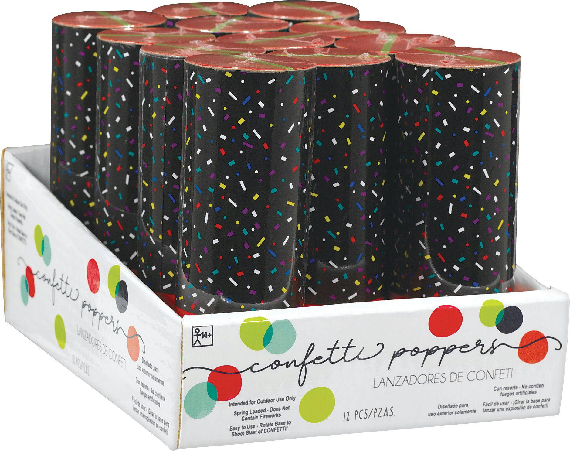 Large Multicolour Confetti Poppers, 12-pk