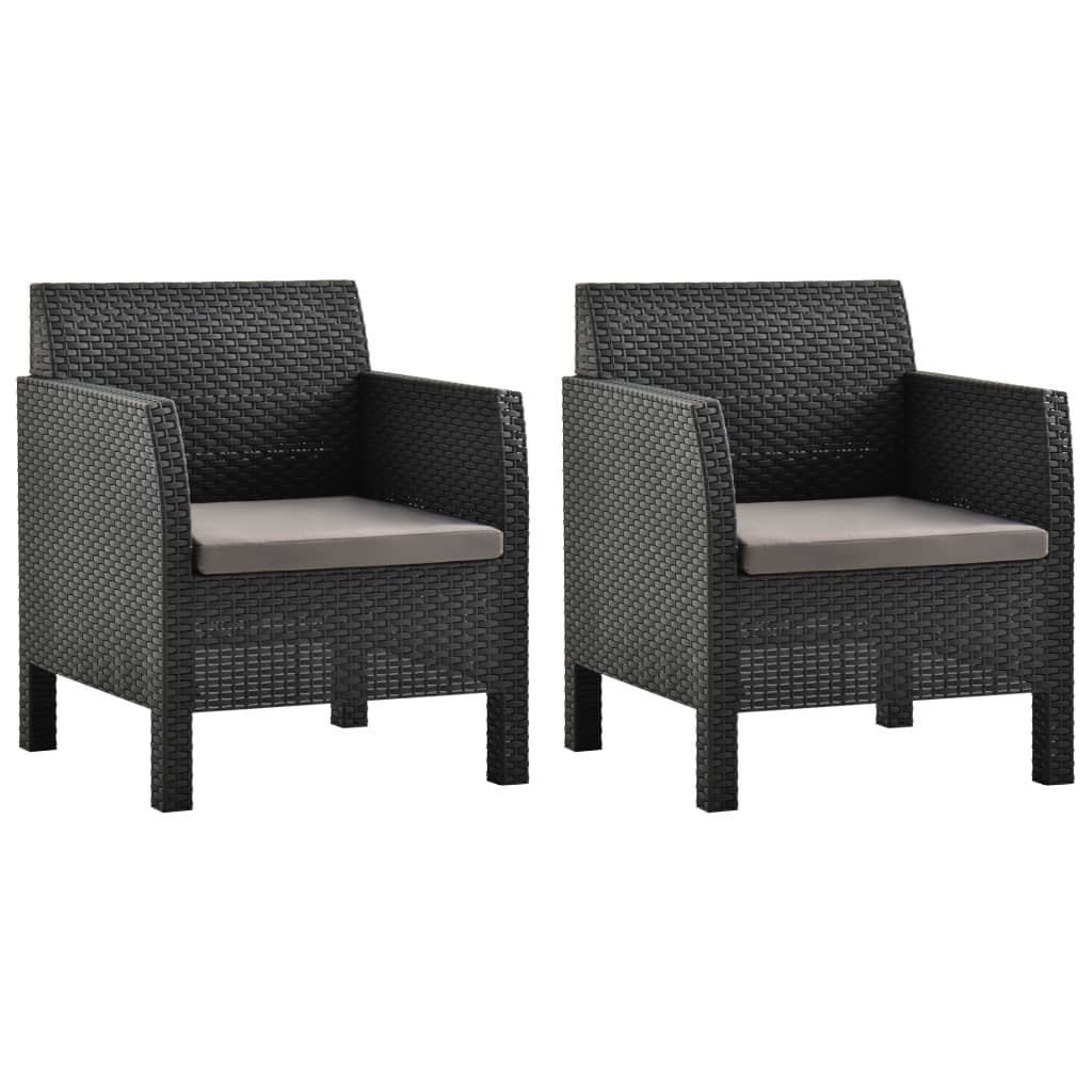2x Krzesło Ogrodowe z Poduszką Fotel Ogrodowy Antracyt Rattan