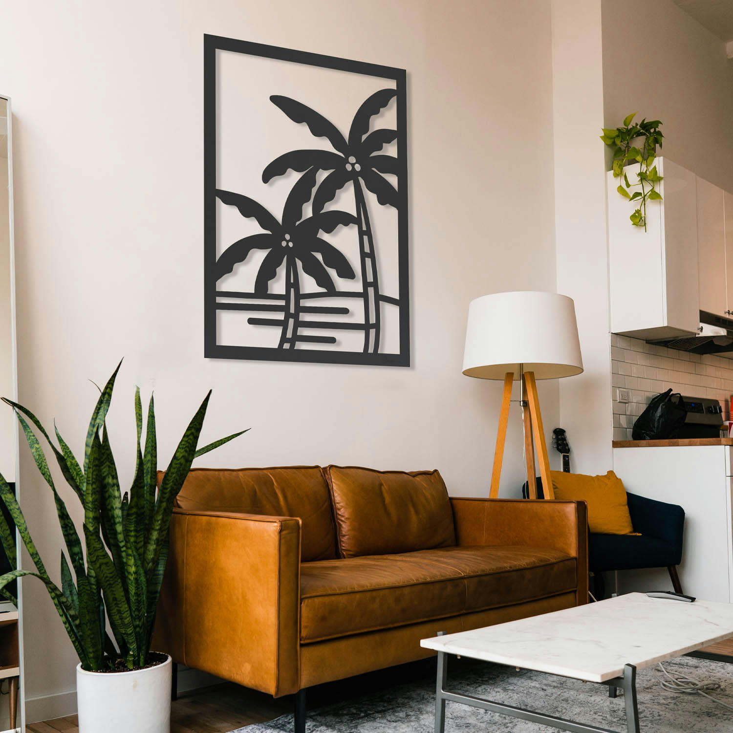 - Tableau en bois noir Palmiers 59,5x79,8cm