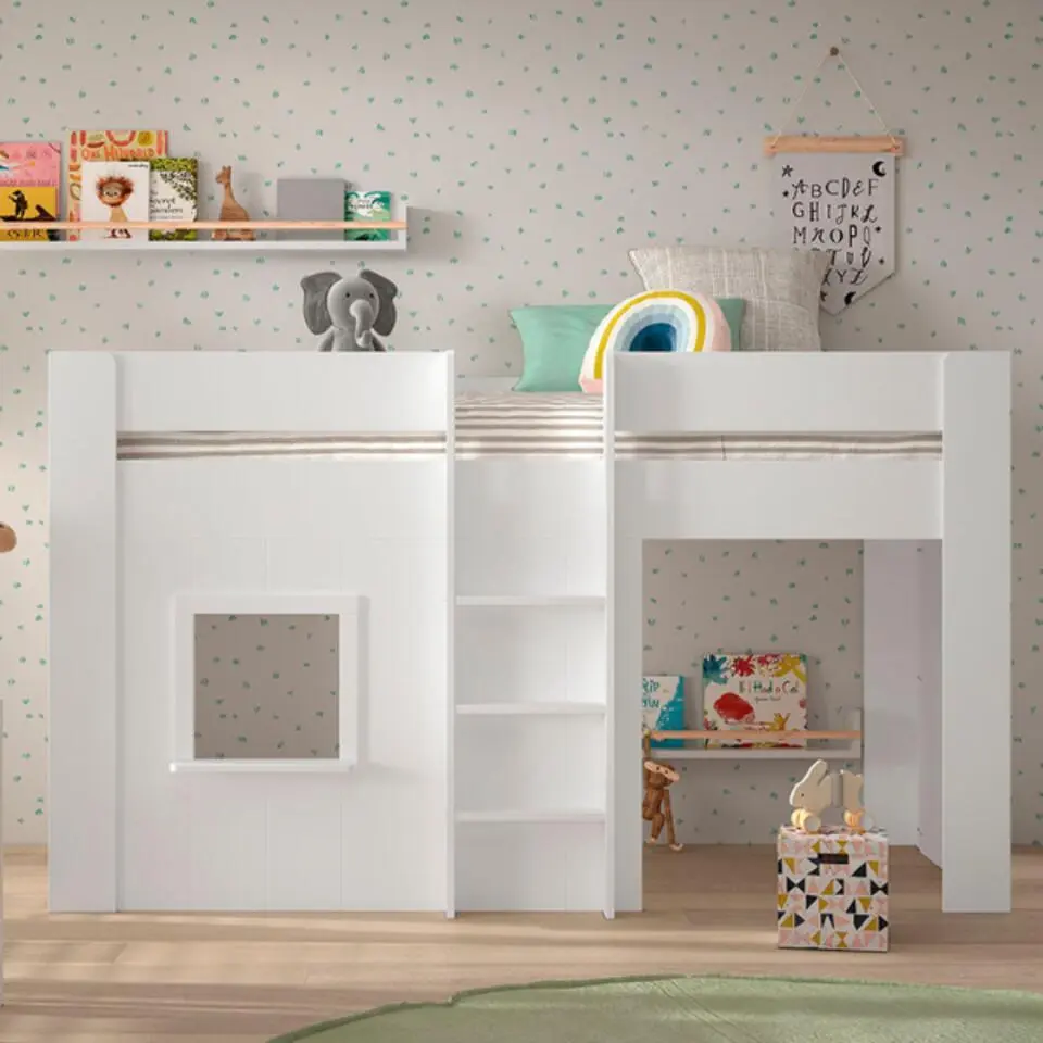 Halfhoogslaper Reno met speelhuisje - 206x104x120 cm - Wit