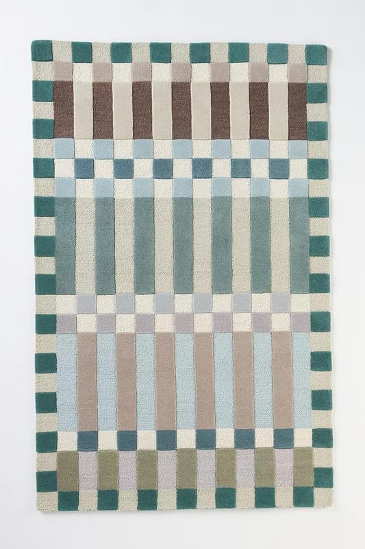 Hand-Tufted Wool Plaid Checkered Area Rug – Modern Geometric Color Block Pattern, Soft Plush Carpet with Cotton Backing for Living Room Bedroom Dining Room Nursery (Multi-Color, 5' x 8')