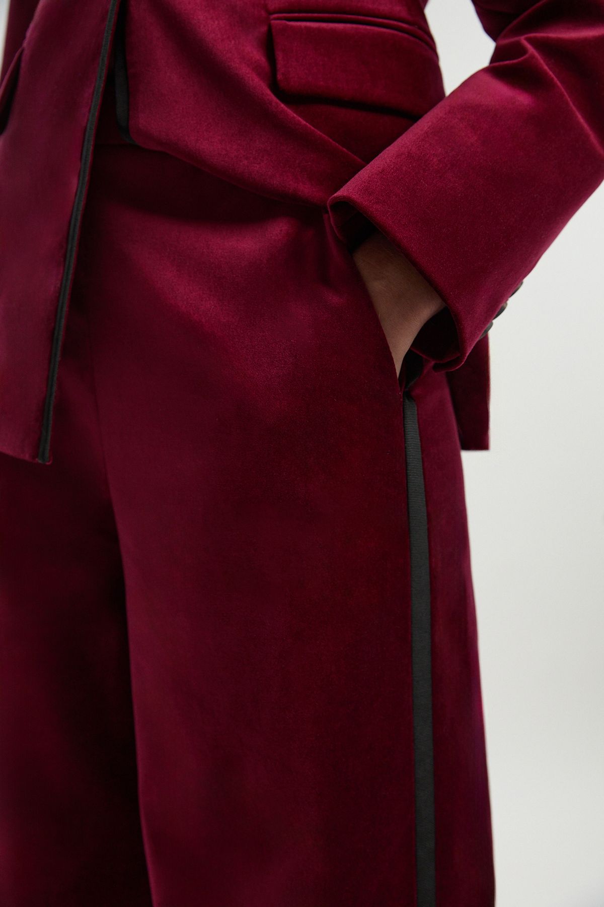 KarenMillen Petite Velvet Groisgrain Tailored Wide Leg Trouser