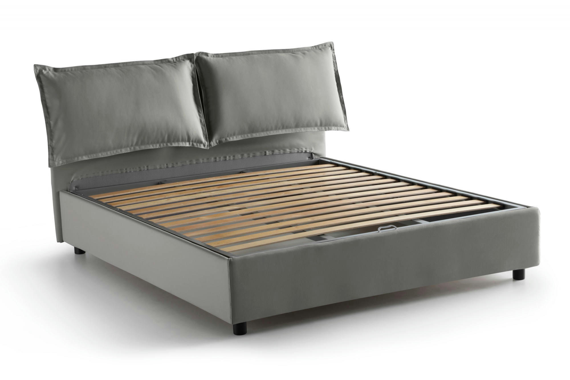 MADDALENA - Lit coffre 140x200 cm en tissu gris