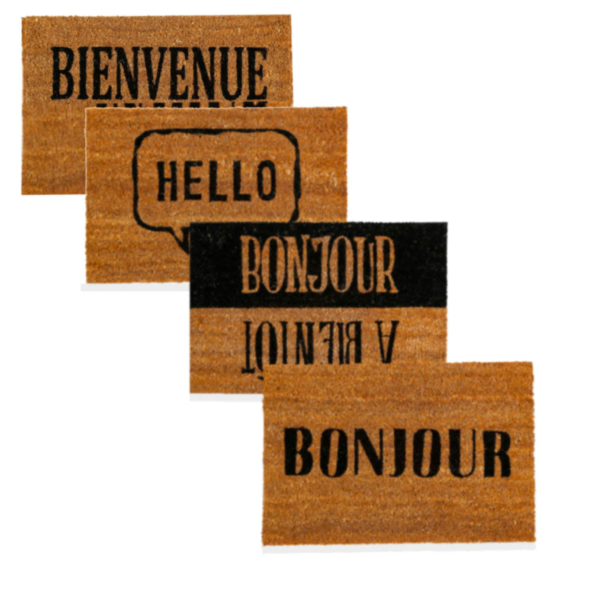 - Set de 4 paillassons coco Bonjour, A bientôt, Hello, Bienvenue - 60x40