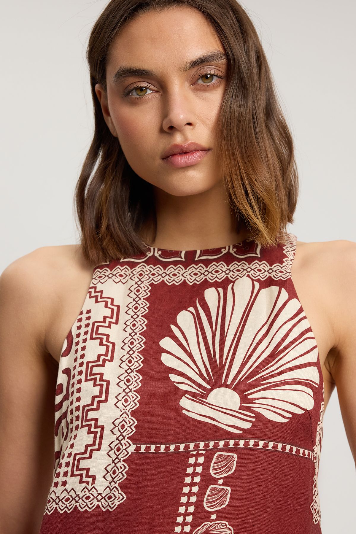 KarenMillen Linen Viscose Tile Print Woven Midi Dress