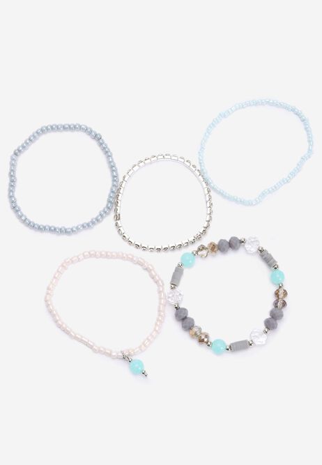 Womens 5pk Teal Beaded Stackable Bracelets