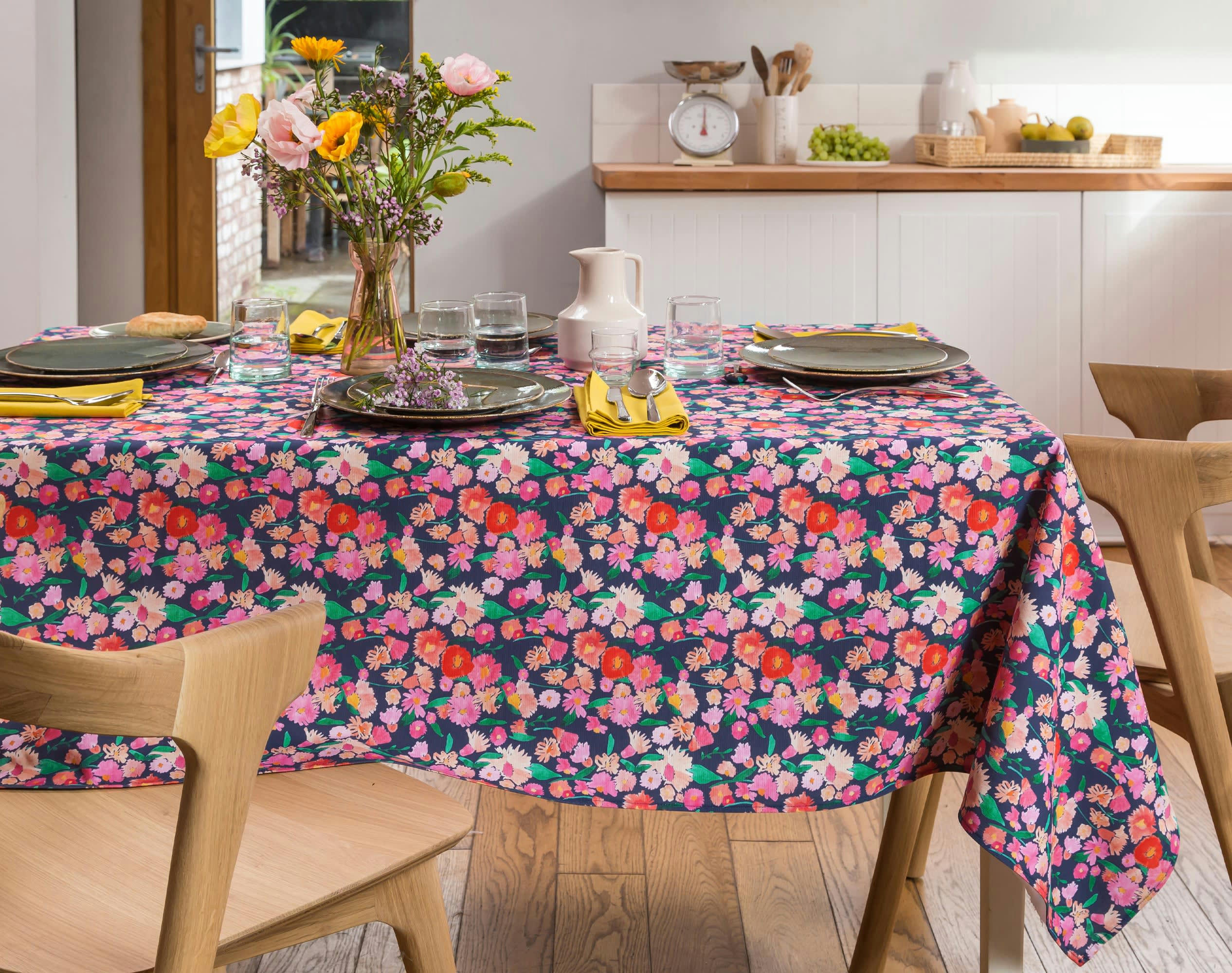 FLORAL - Nappe rectangulaire multicolore en coton 160x300