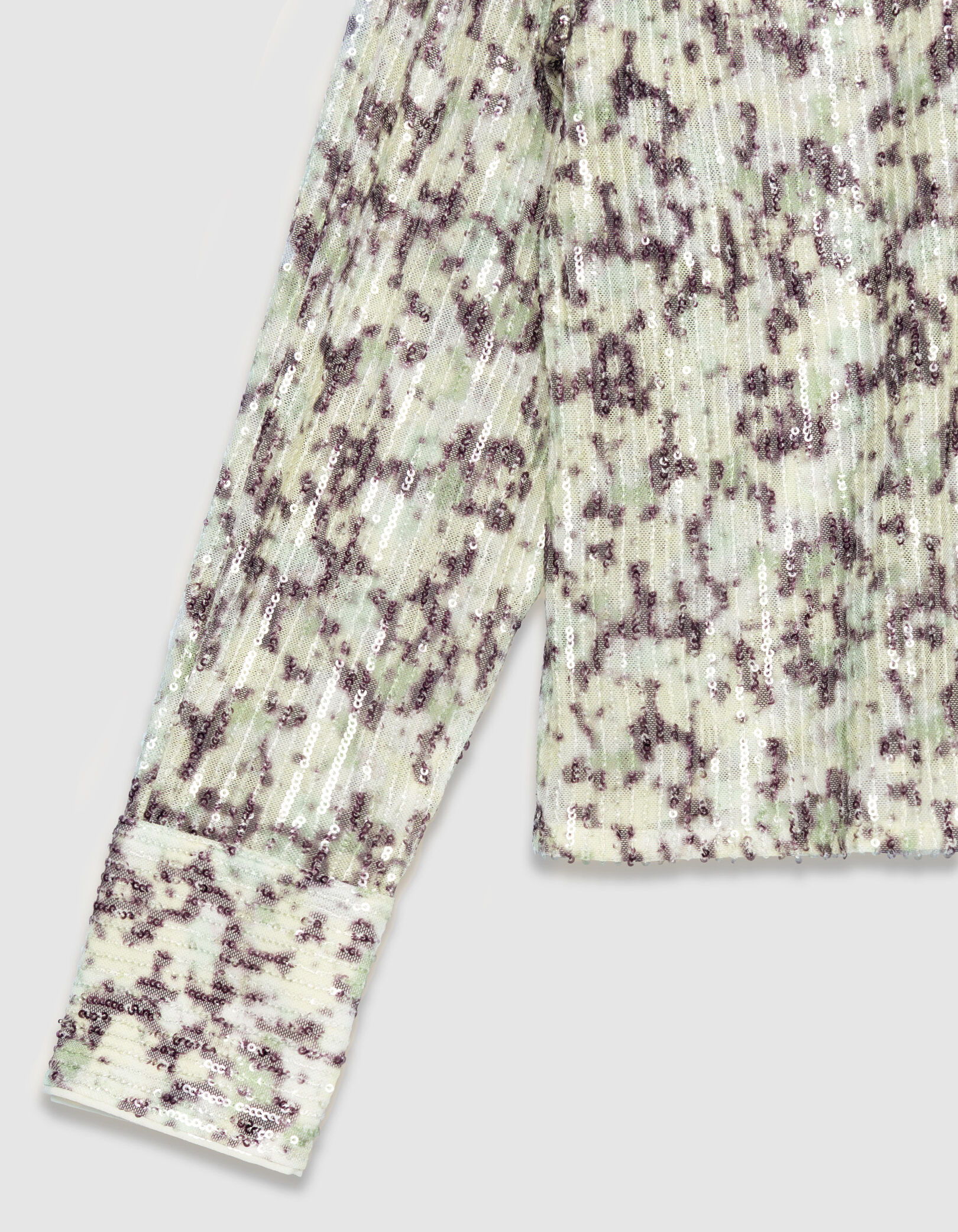 Chemise verte motif camouflage broderies sequins Femme