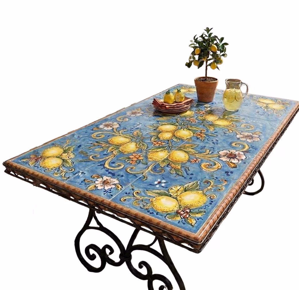Italian Ceramic Art Pottery Tile Table Top Dining Hand Painted Pattern Amalfi Lemons Made in ITALY Tuscan
