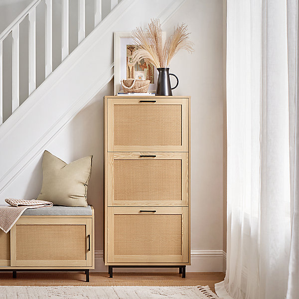 Armoire à Chaussures avec 3 Abattants Effet Cannage Rotin, FSR155-N, SoBuy