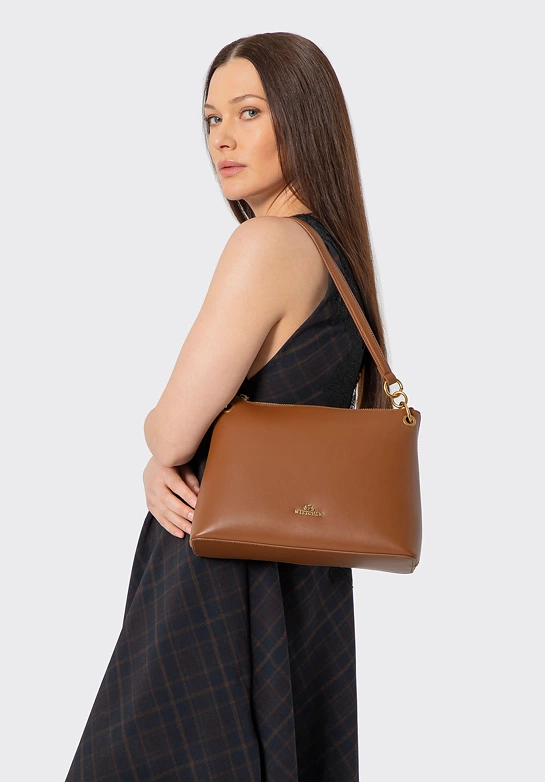 Elegancka torebka na ramię ze skóry naturalnej brązowa