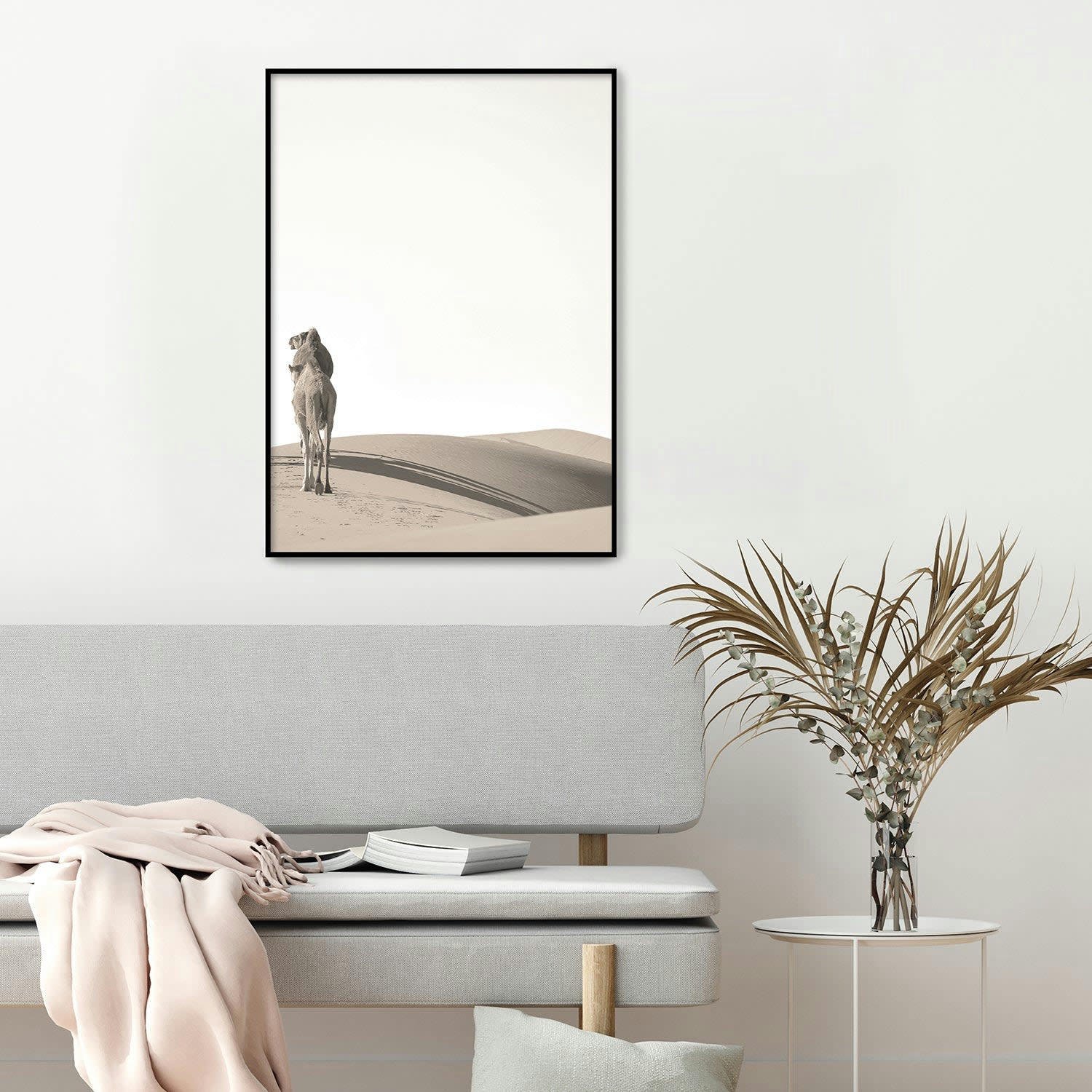 DESIERTO - Affiche avec cadre noir - Dromadaires dans le désert - 30x40