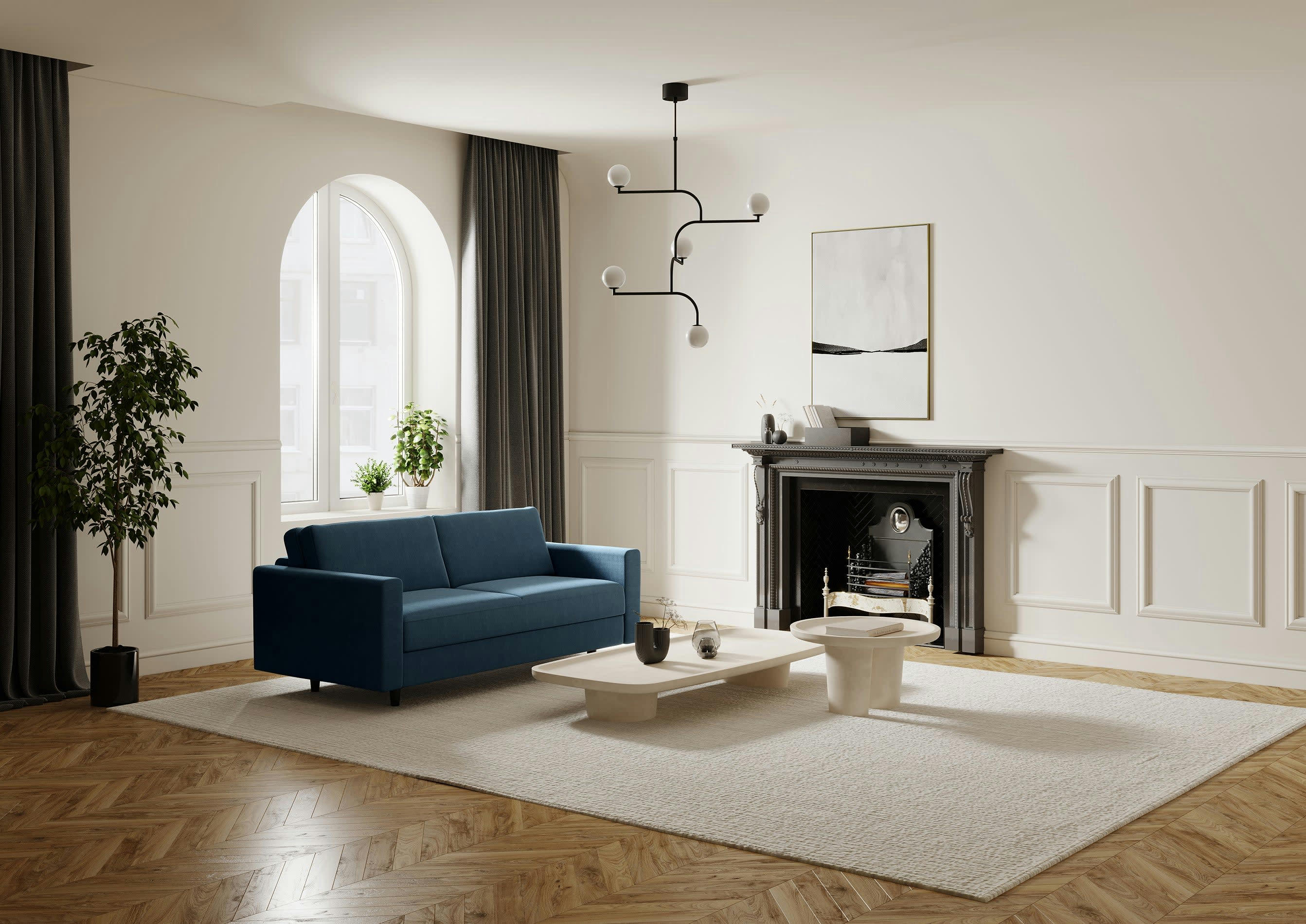 HAILIE JADE - Canapé convertible matelas tissu tramé bleu gris 140cm