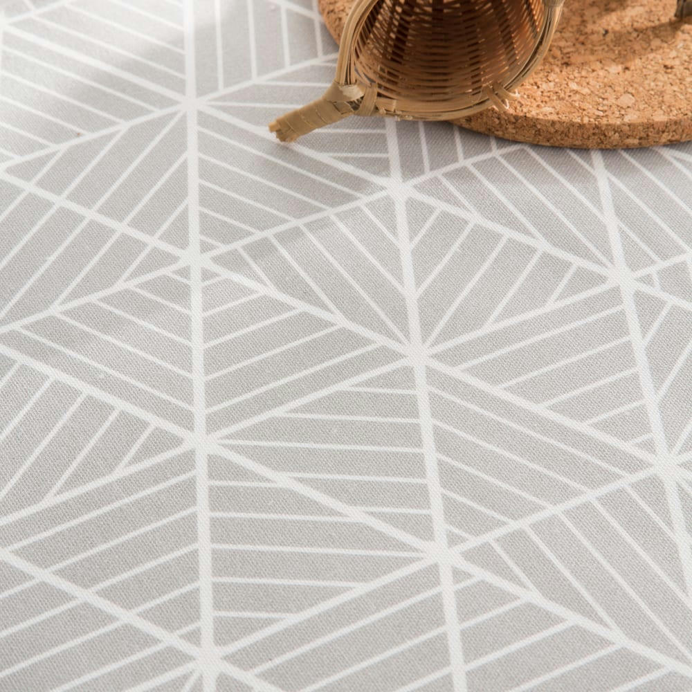 BERMUDAS GRIS - Nappe imprimée gris avec traitement anti-taches en coton 140x140 cm