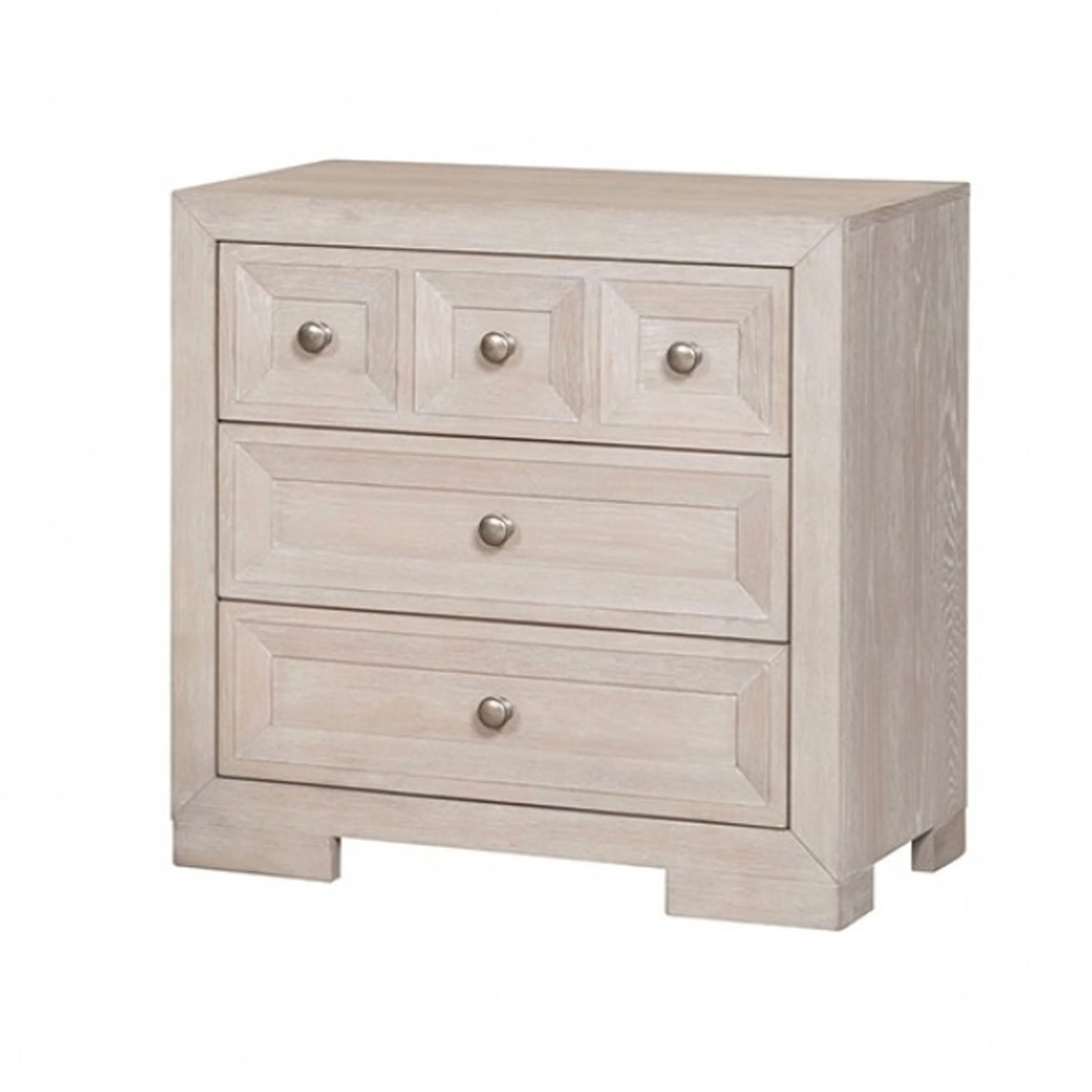 Kizie Nightstand, USB, 3 Drawers, Bronze, Beige Solid Wood, 28 Inch