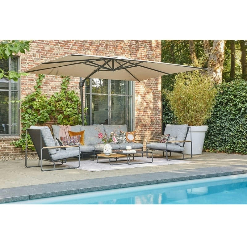 MERANO - Salon de jardin 5 places en aluminium et finition en teck