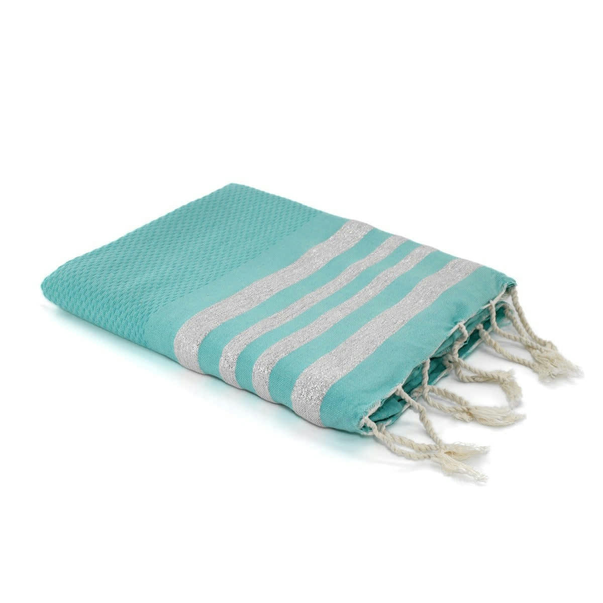 HAMPTONS - Fouta lurex coton  100x200 vert turquoise / argent