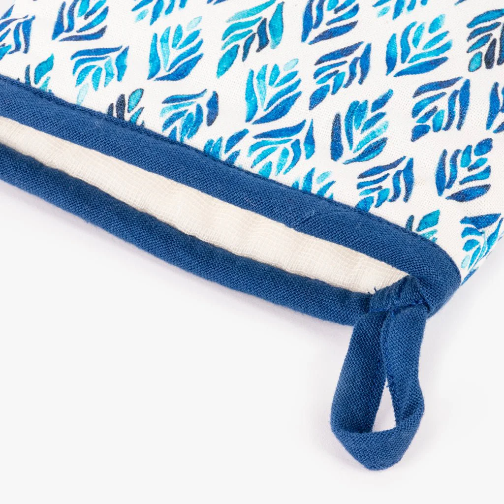 Pega Luva Algodão Branco com Folhas Azuis BLUE BIRD