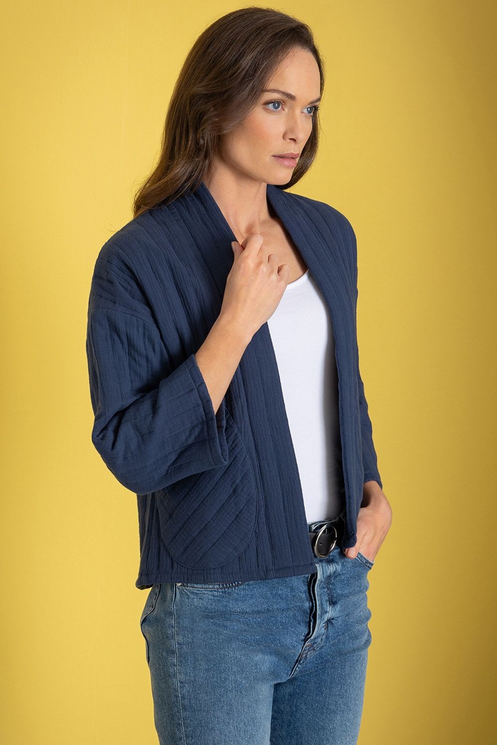 Klass. Quilted Cotton Open Front Jacket
