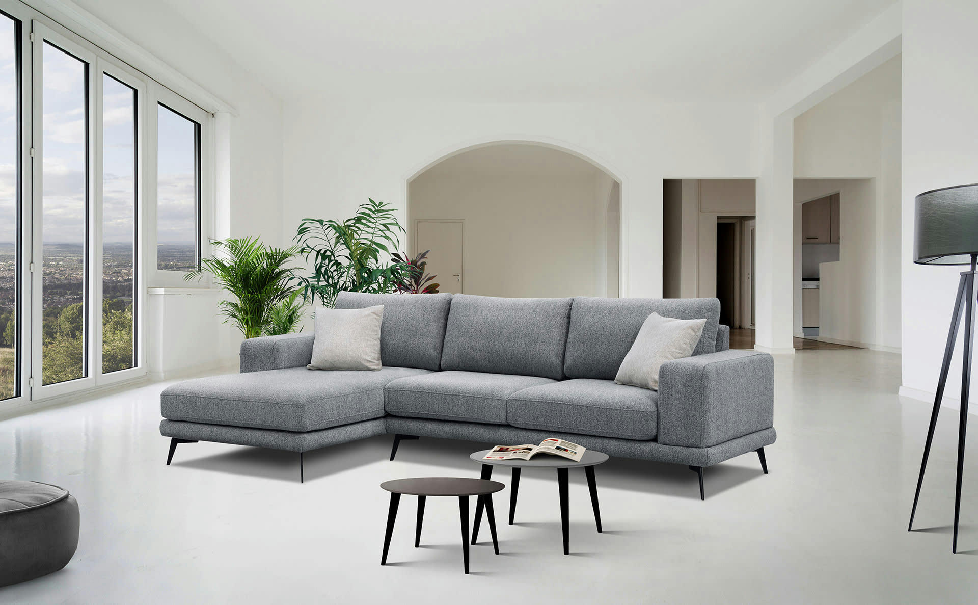 MEDIOLANE - Canapé d'angle gauche 4 places tissu gris