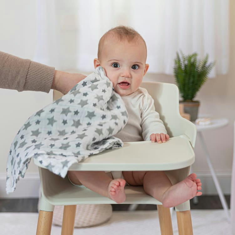 TWINKLE - Lot de 3 musy-langes bébé en mousseline de coton blanc a motifs