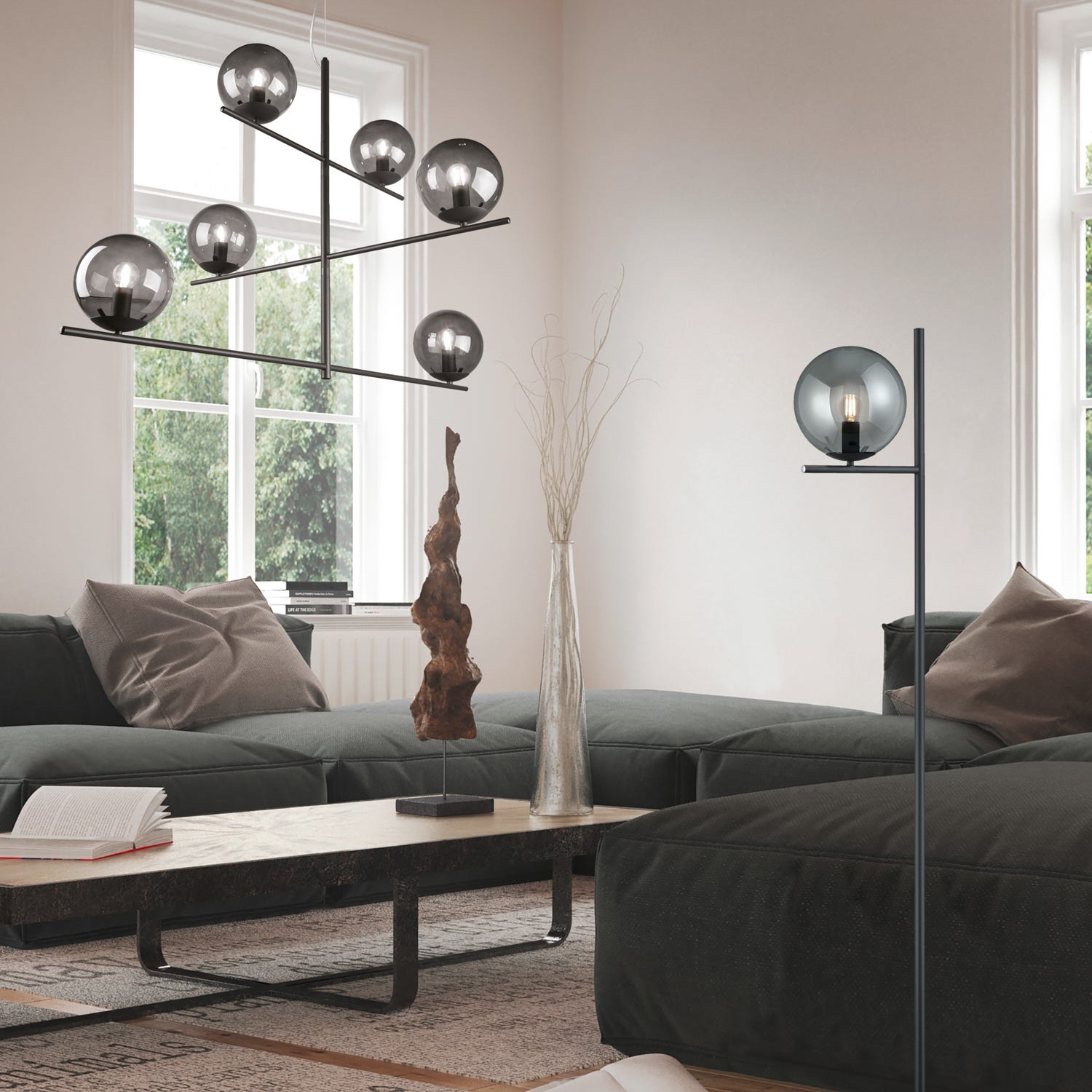 Lampadario 6 luci Pure nero fumé Trio