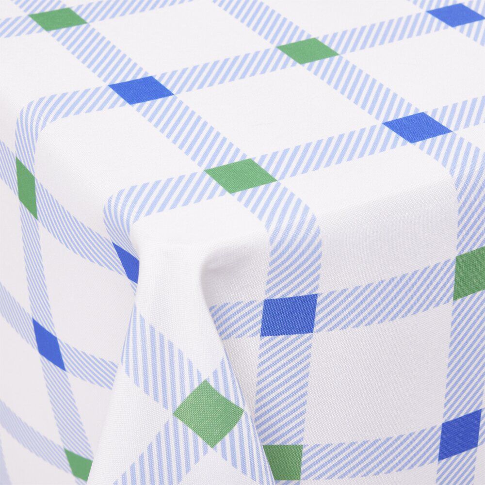 Nappe rectangulaire en coton blanc vichy bleu vert 150x250cm