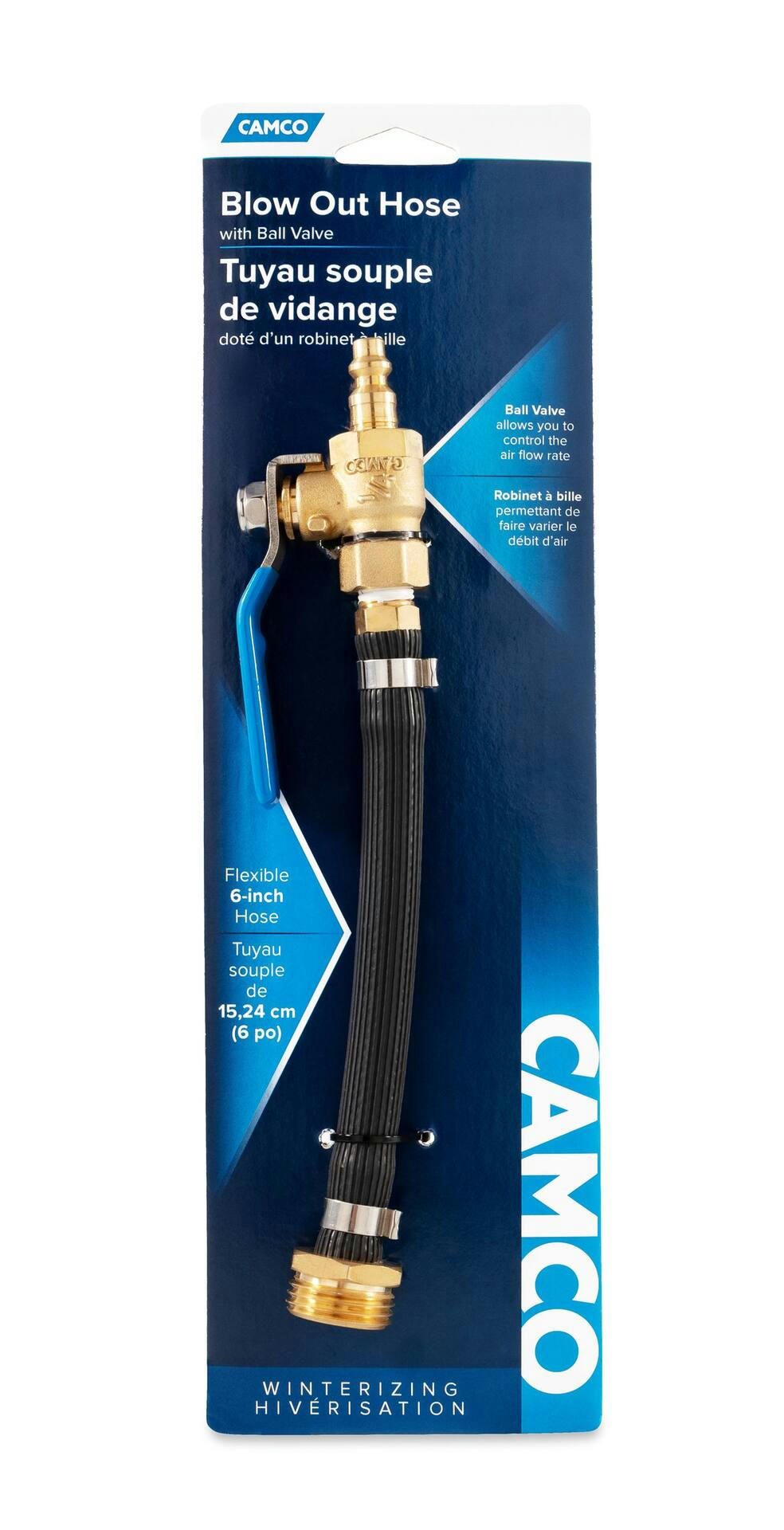 CAMCO 36170 Flexible RV Blow Out Hose with Ball Valve, 6-in