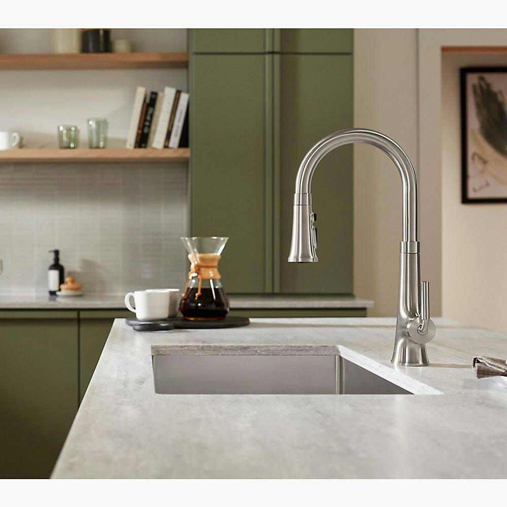 Kohler Tone™ Pull Down Single Handle Kitchen Sink Faucet, Vibrant Stainless