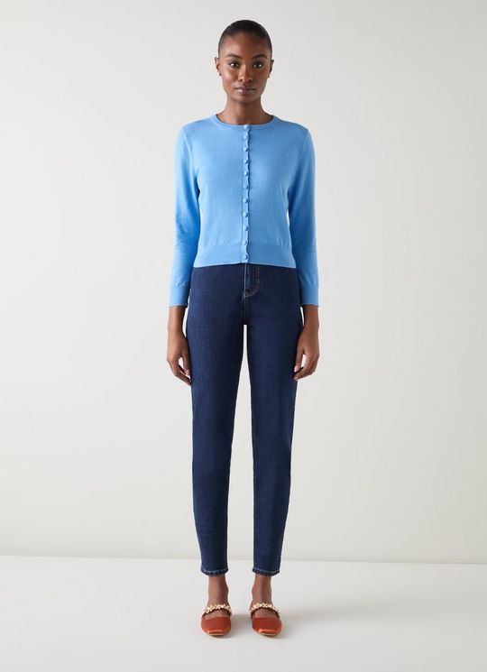 Lottie Blue Plain Fine Gauge Cardigan
