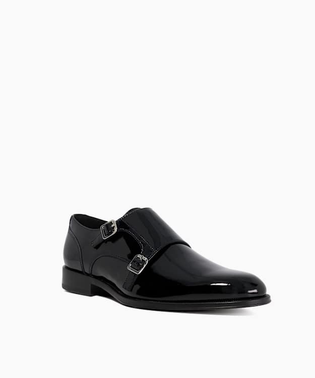 Sono Black - Premium Patent Double Strap Monk Shoes