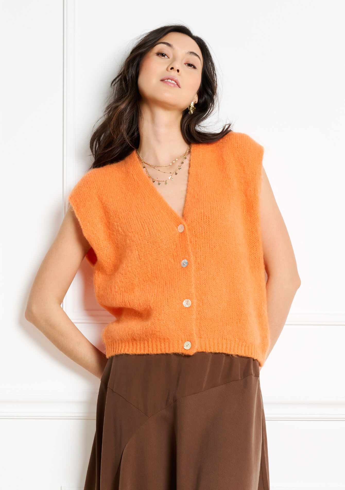 Mouwloze gebreide cardigan