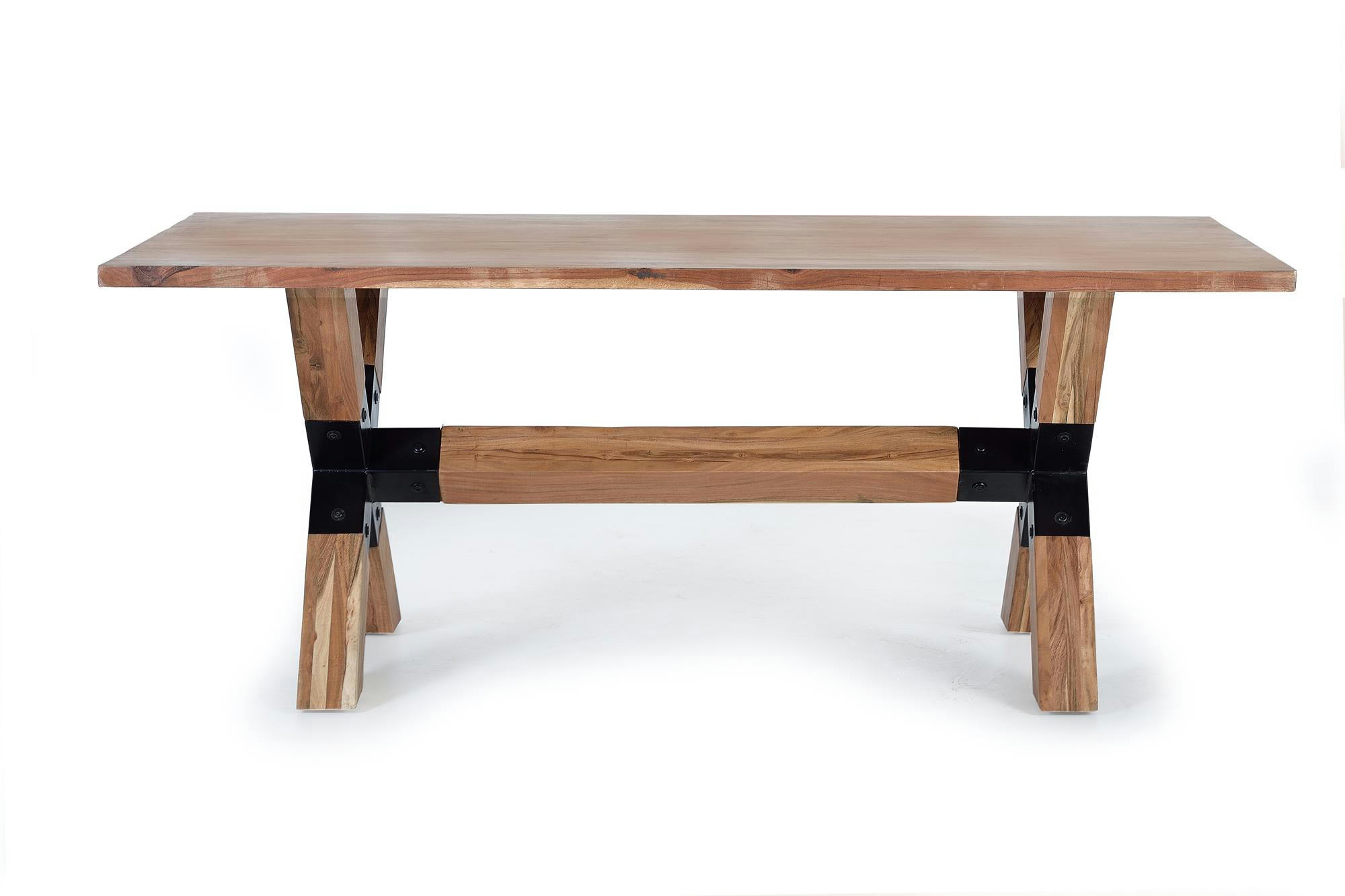 - Table à manger en bois d'acacia naturel et pieds en métal noir