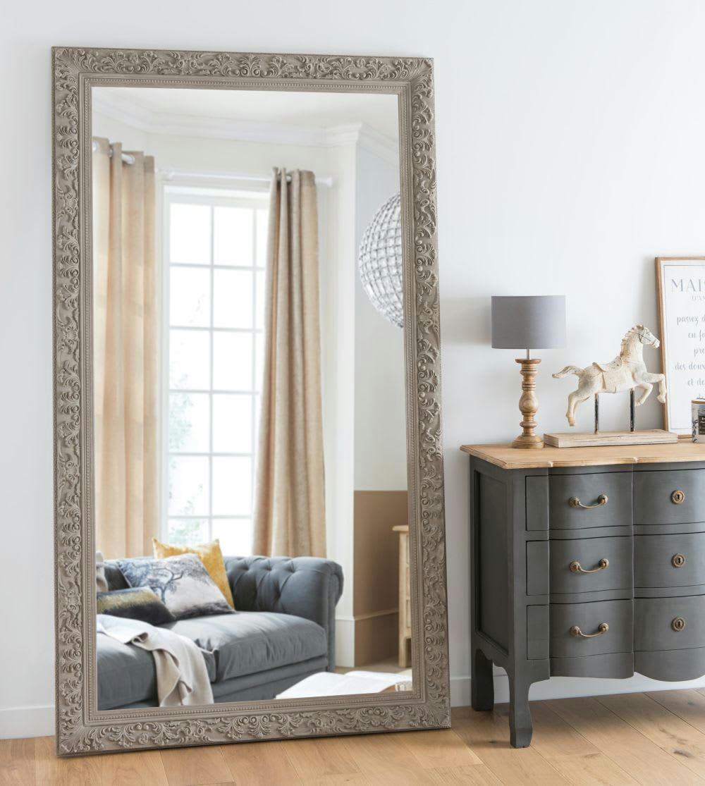 ALIENOR - Grand miroir rectangulaire à moulures beige 120x210