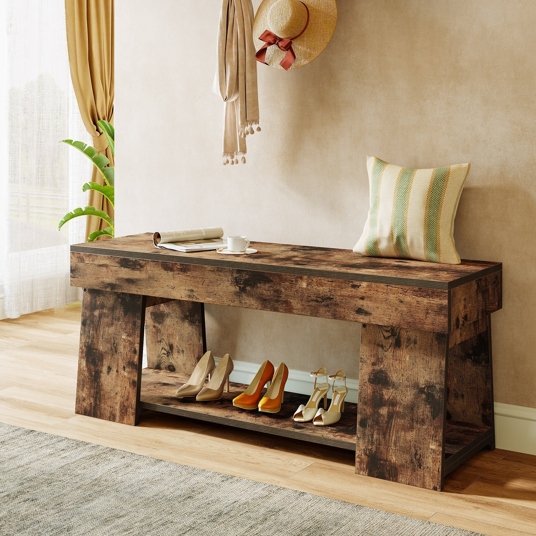 41 Wooden Entryway Bench with Storage for Living Room Bedroom - 11.81D x 41.34W x 17.72H