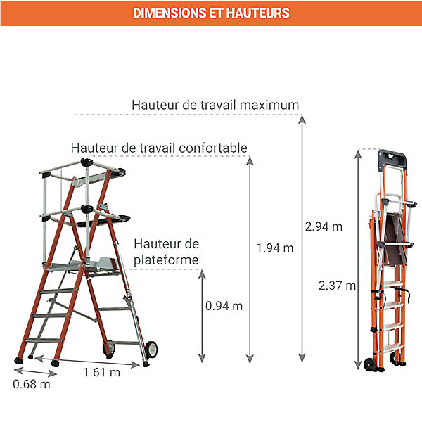 Echelle PIRL Isolante en fibre de verre - Hauteur de travail maximale 2.93m - 2272854