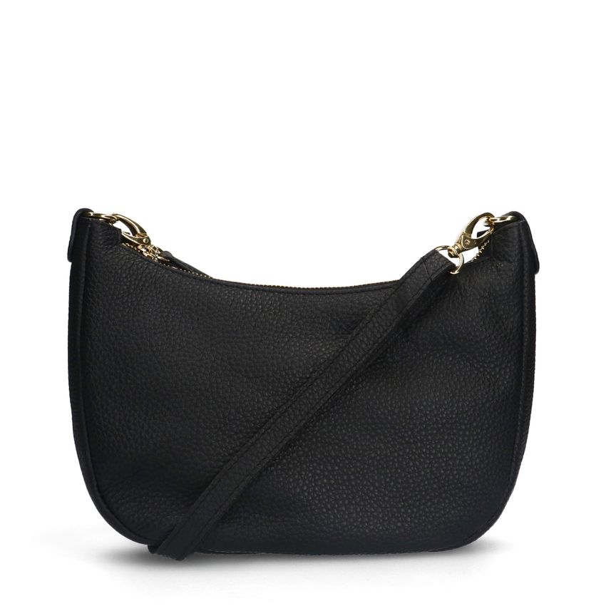 Manfield Zwarte leren schoudertas