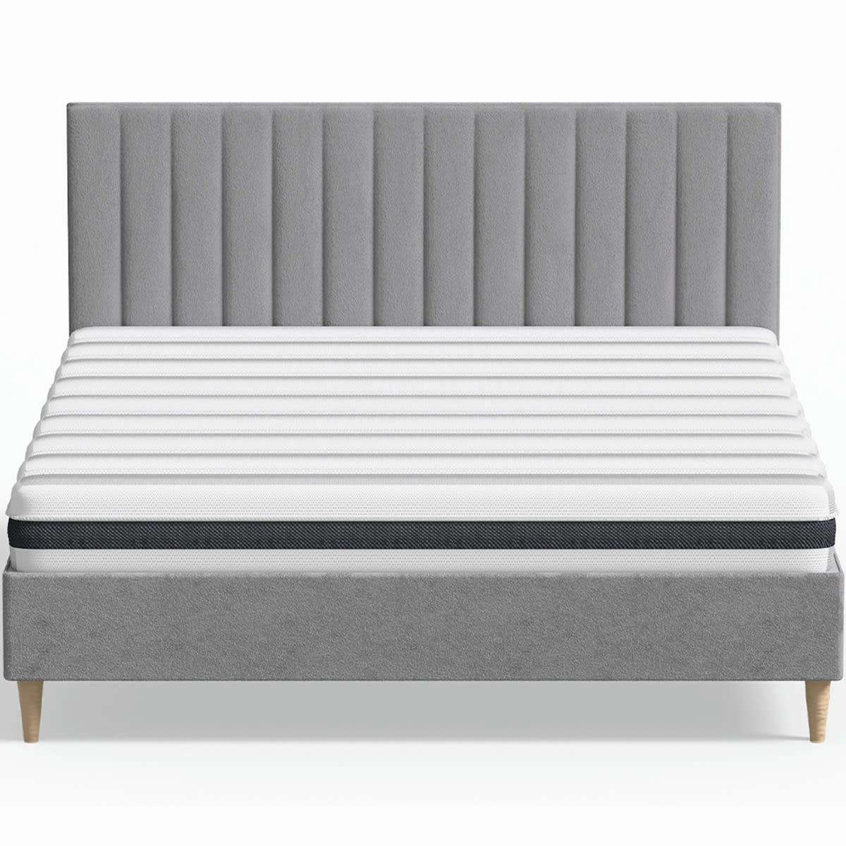 HYGIOSPRING & ELIOT - Pack lit 140x190 en velours gris clair + Matelas ressorts et Mousse HR