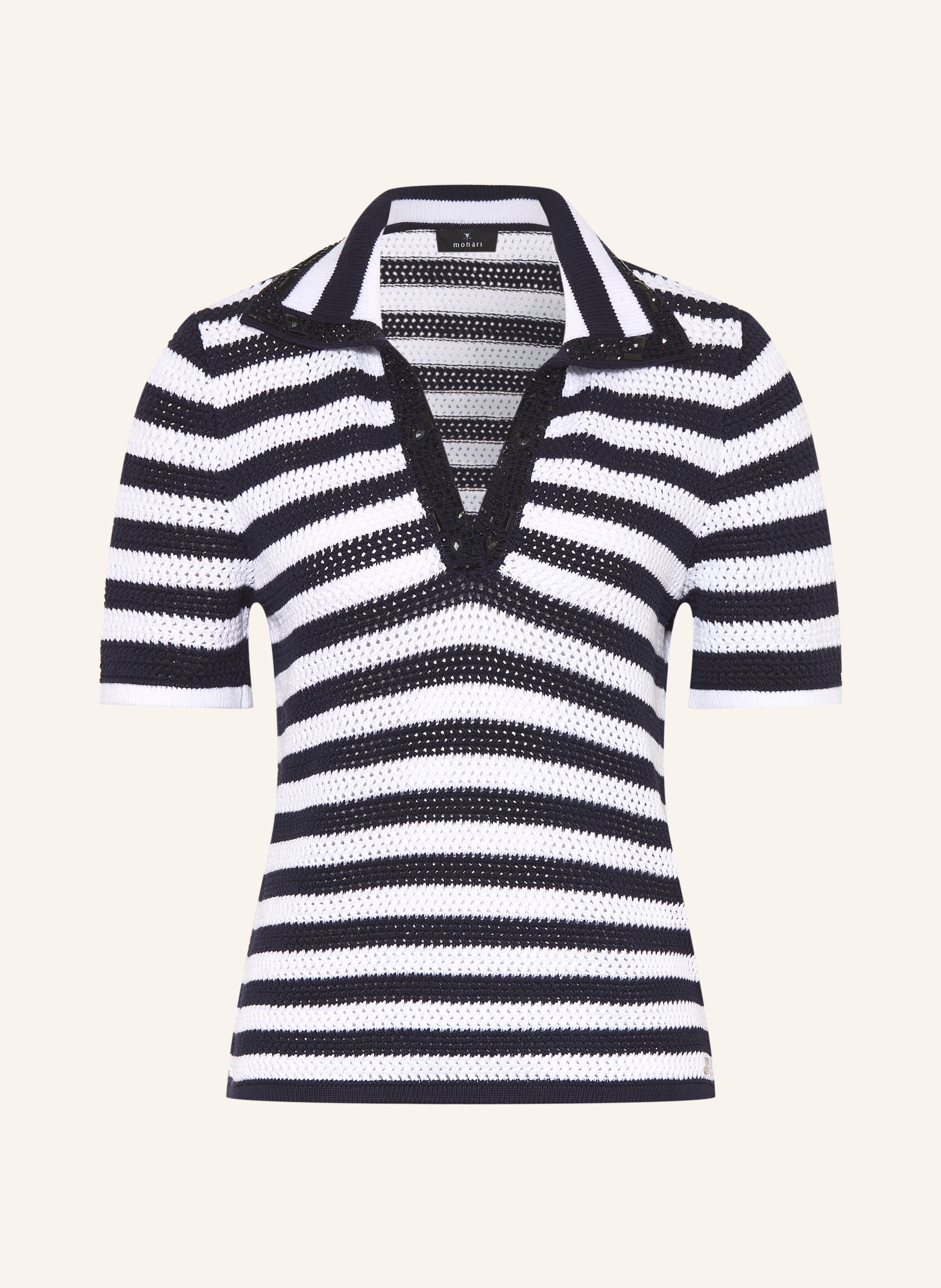 monari Strick-Poloshirt mit Schmucksteinen