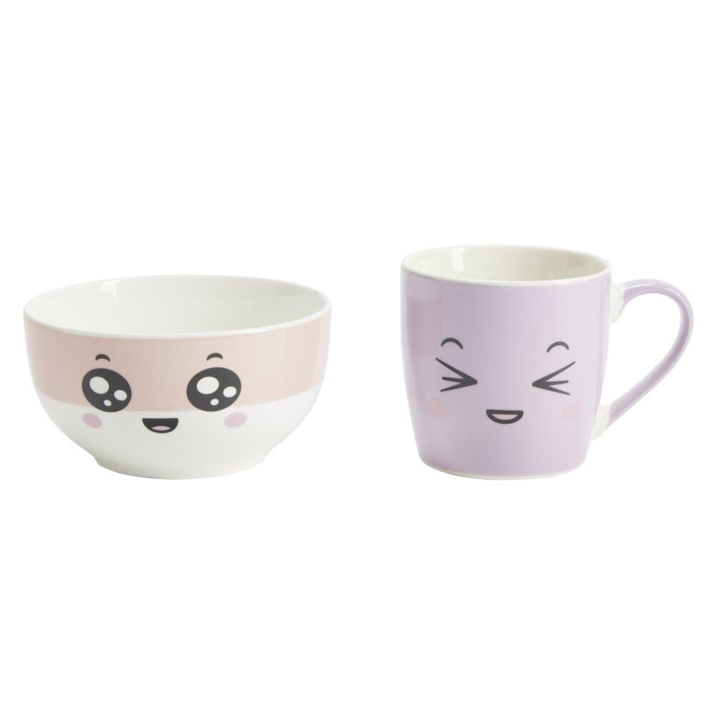 Bol 500ml avec mug 300ml kawaii porcelaine rose et violet