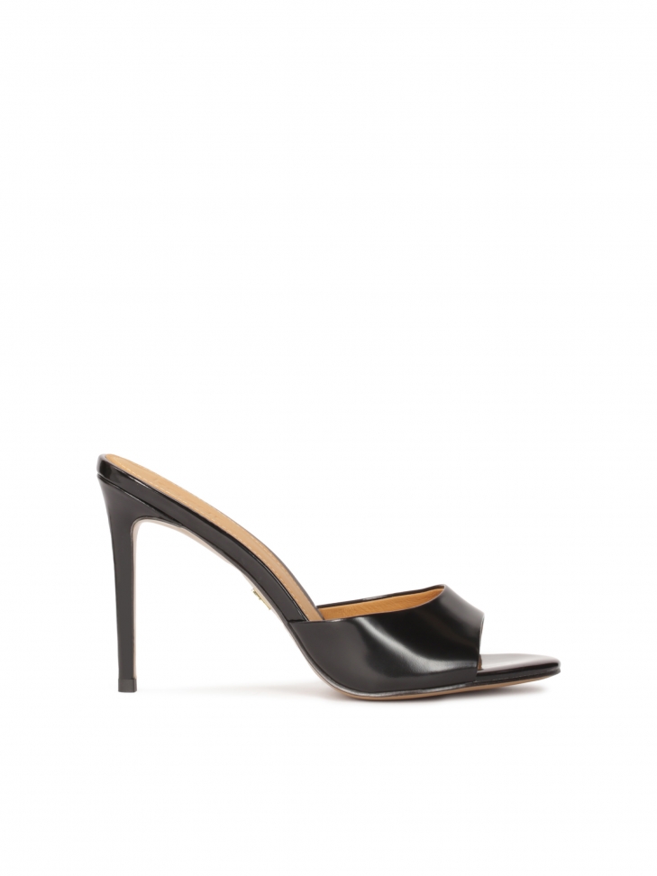 Minimalist black high-heeled mules
