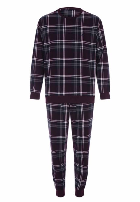Mens Burgundy Check Fleece Pyjama Set