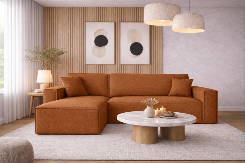 Sofa w kształcie L BEST narożnik tkanina Neve, Miedziany Lewostronny