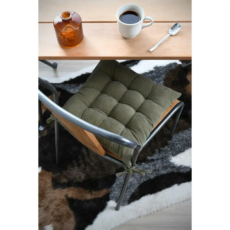 Stof Textile stoelkussen - olijfgroen - 38 x 38 x 5 cm