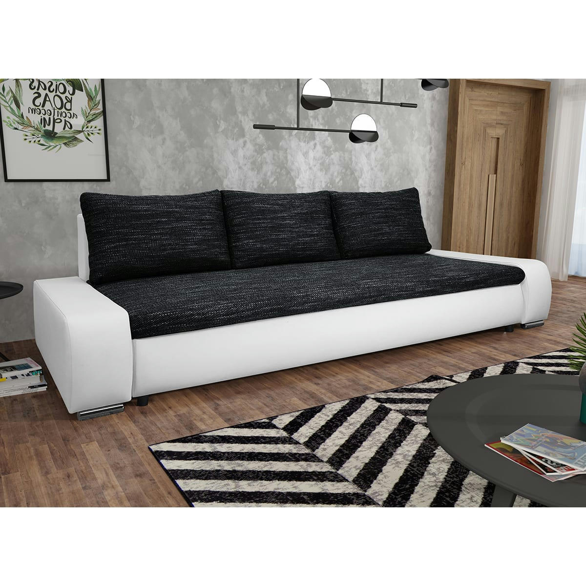 - Canapé convertible 3 places noir et blanc