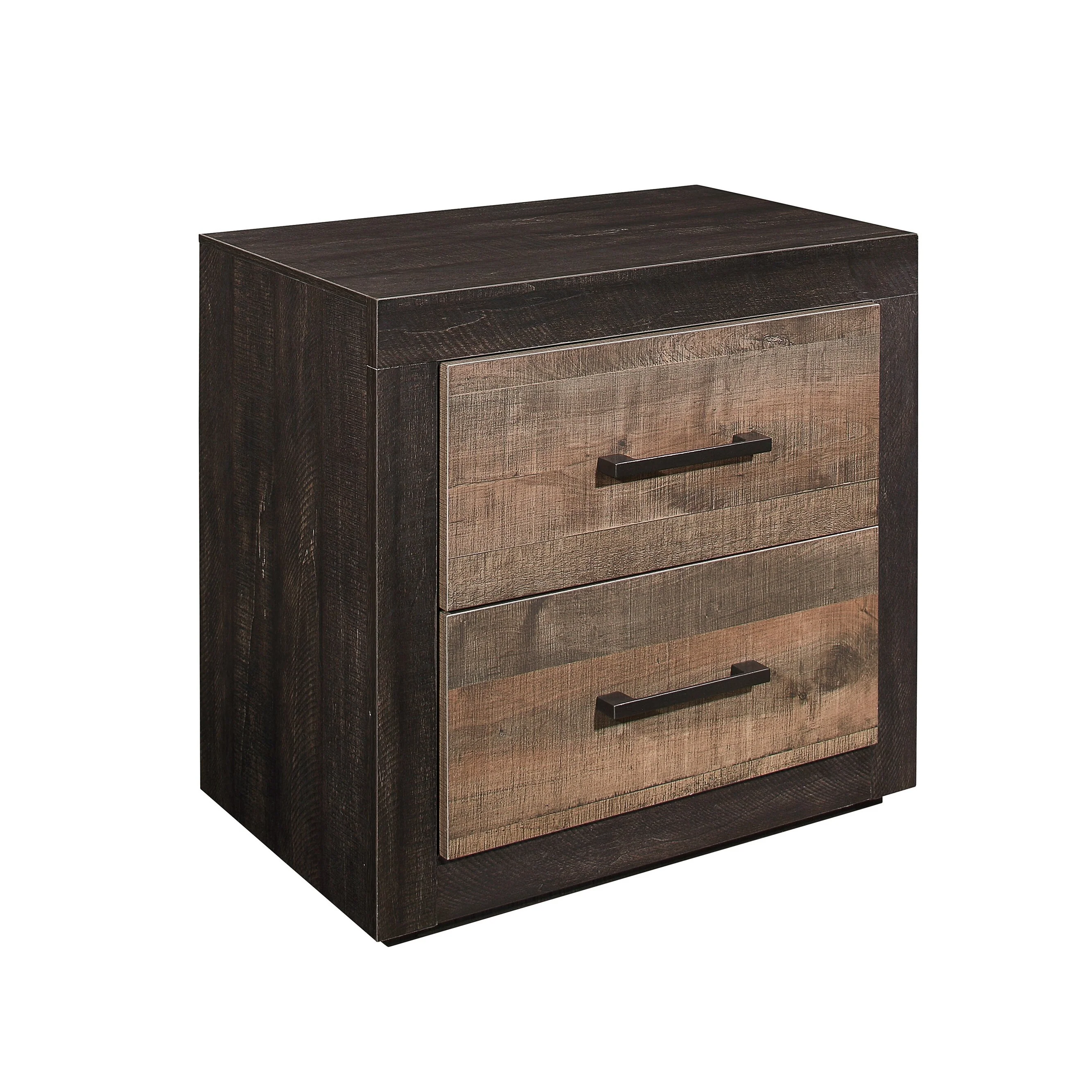 Contemporary Style Bedroom Nightstand Natural Wood Grain Look Two Tone Bed Side Table Faux Wood Veneer