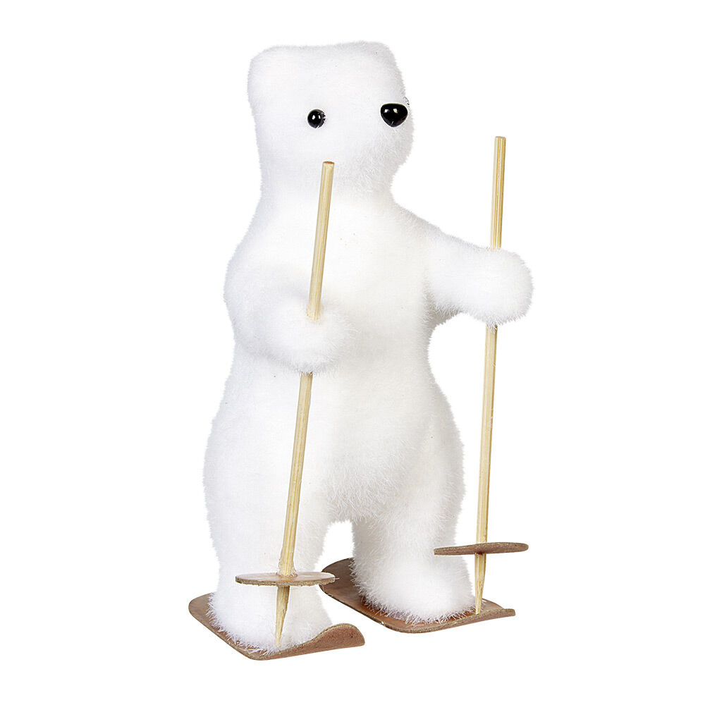 Ours à ski effet mousse blanc H16cm