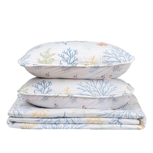 Luxurious Pastel Coral Pattern Microfiber Quilt Set With Shams